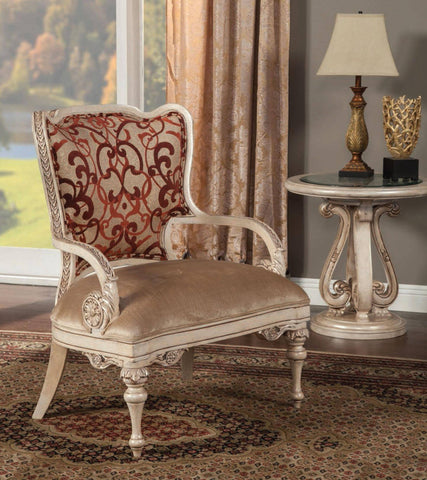 Luxury Silk Chenille Antique White Accent Chair